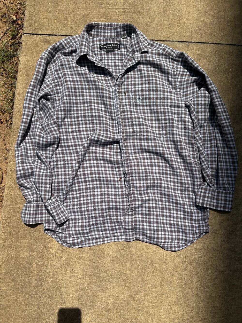 Vintage Christian Dior Monsieur Check Long Sleeve Button Up Shirt
